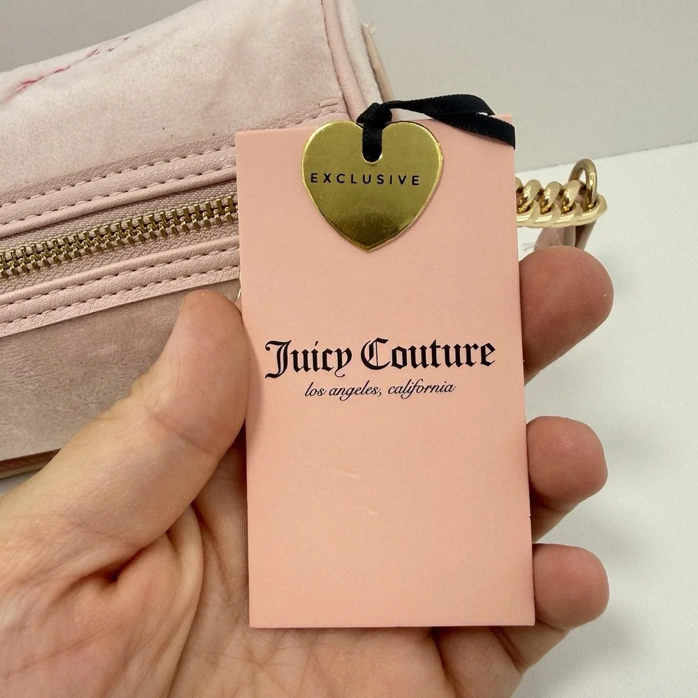 Juicy Couture Pink Embroidered Satchel Top Handle Zip Bag w/Charms, Strap